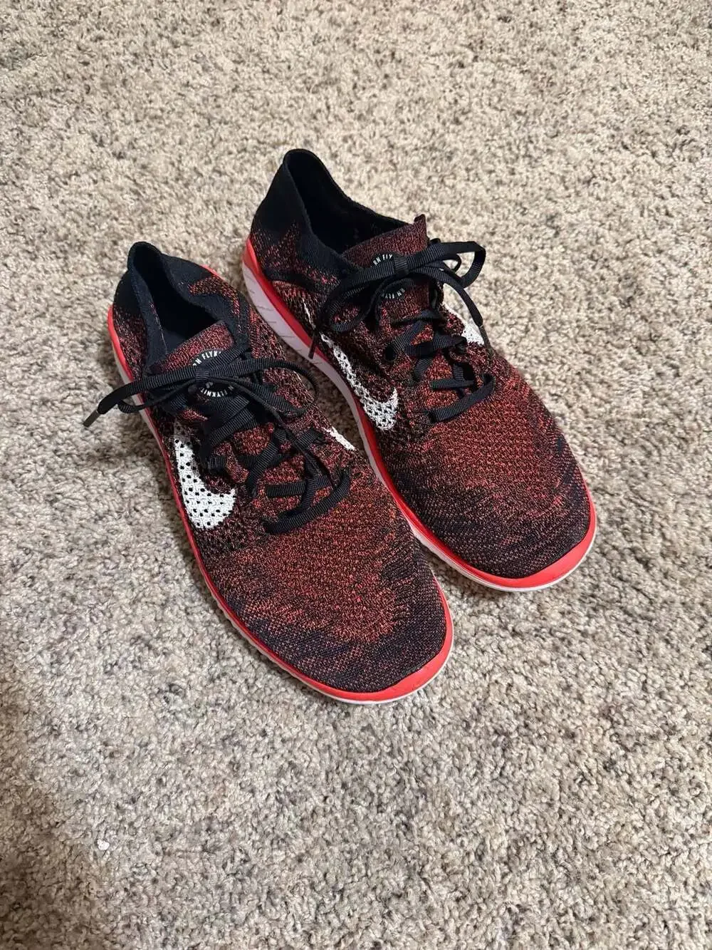 Nike Free RN Flyknit Running Shoes Black Bright Mango Red White